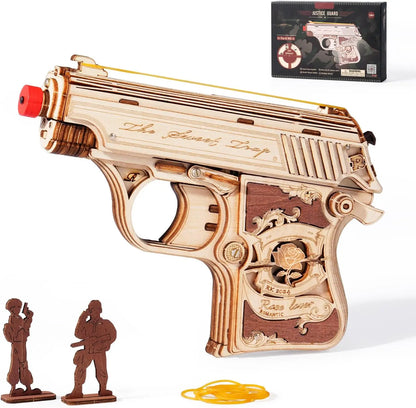 ROKR Mini Pistol 3D Wooden Model Toy, Mechanical Assembly Model, Rubber Band Launch Function, Suitable for Beginners