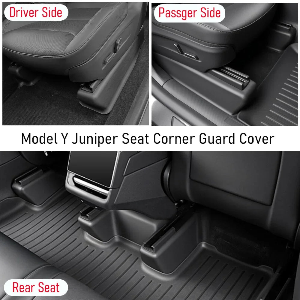 For Tesla Model Y Juniper 2025 2026 TPE Under Seat Corner Guard Seat Slide Rails Protector Cover Anti-Kick Flocking Accessories