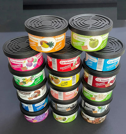 organic air freshener tank, bubble gum scent, 3 anti-spill blocks per can, perfect for car scent, new car scent