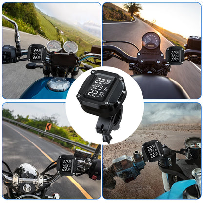 Powstation TPMS Wireless Motorcycle Tire Pressure Monitoring System Solar Charge Tyre Temperature Alarm System Colorful Display