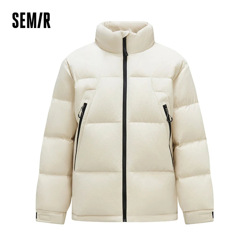 Semir Down Jacket Men Textured Loose Fit Stand Collar Puffer Coat 2025 New Winter Versatile Outerwear
