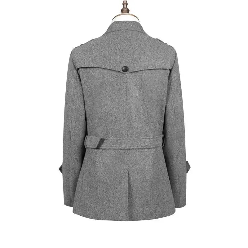 Gray Autumn Winter Men's Woolen Coat Jacket Mid-Length Double-Breasted with Belt British Style Large Size Windbreaker