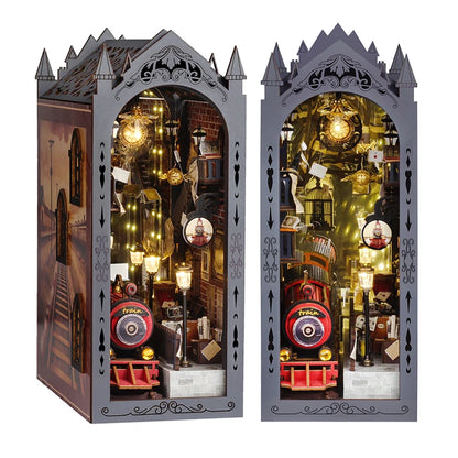 DIY Wooden Doll Houses Book Nook Shelf Insert Kit Miniature Model Kits 3D Puzzle Bookshelf With  LED Lights For Christmas Gifts