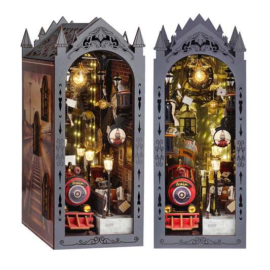 DIY Wooden Doll Houses Book Nook Shelf Insert Kit Miniature Model Kits 3D Puzzle Bookshelf With  LED Lights For Christmas Gifts