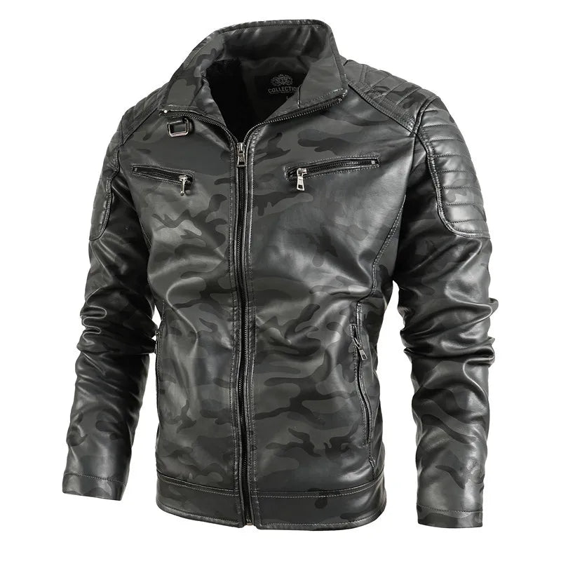 Maxulla Autumn  Winter Men Stand Collar Leather Coat Outdoor Windproof Warm PU Coat Fashion Slim Motorcycle Wear Men's Clothing