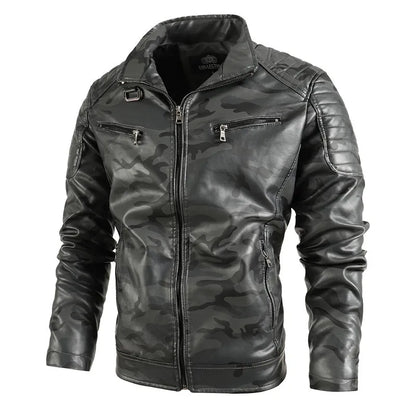 Maxulla Autumn  Winter Men Stand Collar Leather Coat Outdoor Windproof Warm PU Coat Fashion Slim Motorcycle Wear Men's Clothing