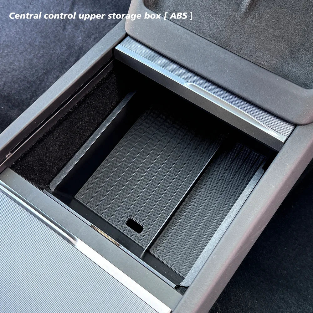 For Tesla New Model Y 2025 Launch Juniper ABS with Silicone Non-slip Mat Console & Armrest Storage Box Upper and Lower Watercup