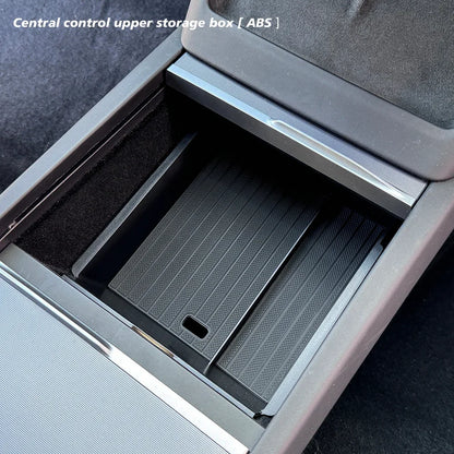 For Tesla New Model Y 2025 Launch Juniper ABS with Silicone Non-slip Mat Console & Armrest Storage Box Upper and Lower Watercup
