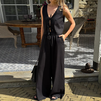 Blubelle Women's Two-piece Outfit 2026 New Design with Lace Up Sleeveless Vest and Wide Leg Pants Summer Matching Set