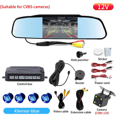 Rearview Mirror Reverse Radar 4 Probes Anti-dazzling Original Fit Parking Monitor Detector Auto Safety Auxiliary System