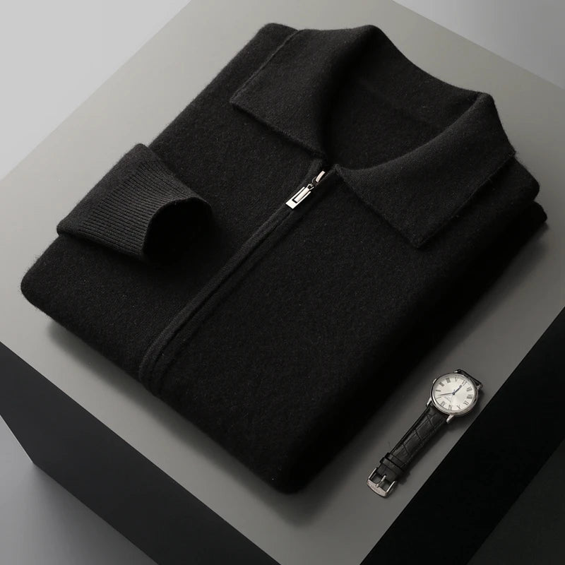 New autumn and winter pure cashmere cardigan men's lapel zipper knitted jacket sweater jacket loose casual top