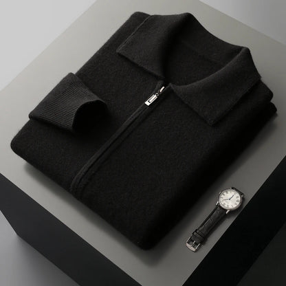New autumn and winter pure cashmere cardigan men's lapel zipper knitted jacket sweater jacket loose casual top