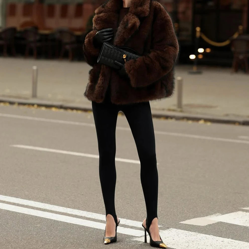 Talenza Women's Sexy Leggings Black Fashion Office Lady High-Waisted Skinny Trousers Autumn New Vintage Patchwork Female Pants