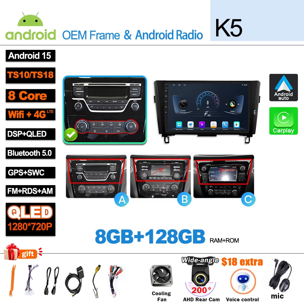 Car Radio For Nissan X-Trail Qashqai 2 J1T32 Qashqai J10 J11 2014 2015 2016 2017 2018 2019  Wireless WIFI GPS Carplay Auto DVD