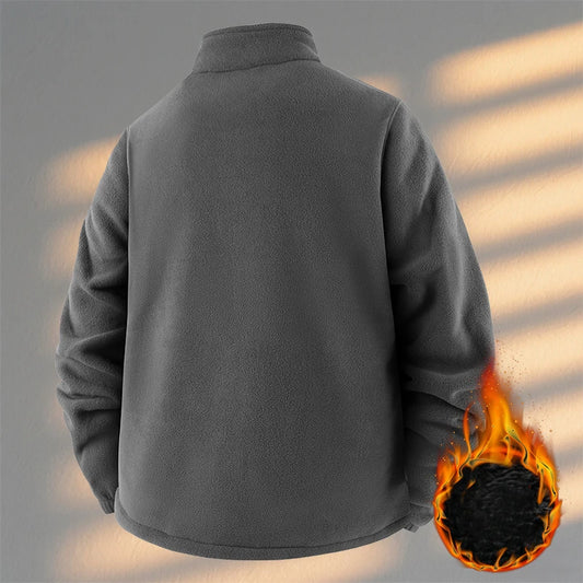 Men's Polar Fleece Jacket Winter Windproof Stand Collar Coat Zip-Up Thermal Fleece Lined Hoodie Casual Warm Outwear Clothing Top