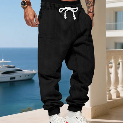 American Heavyweight Jacquard Jogger Pants, Loose Fit, Cuffed Ankle, Casual Sports Trousers for Men, Autumn & Winter