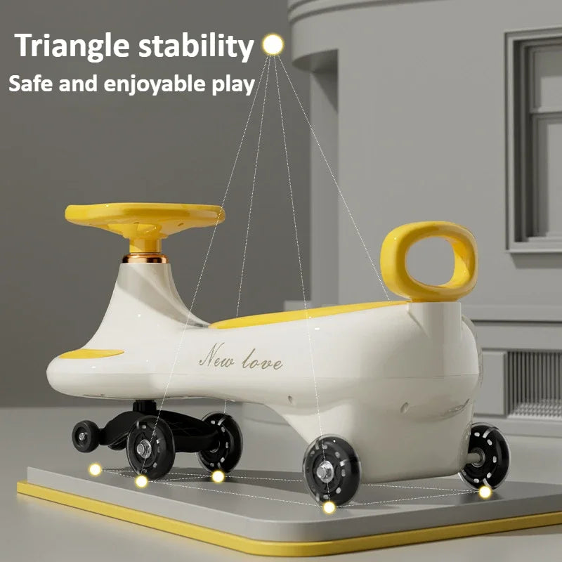 Kids Wiggle Car Ride On Toy with Music & Light Anti-Tip Design 360° Swivel Wheels Storage for Boys Girls Outdoor Playground
