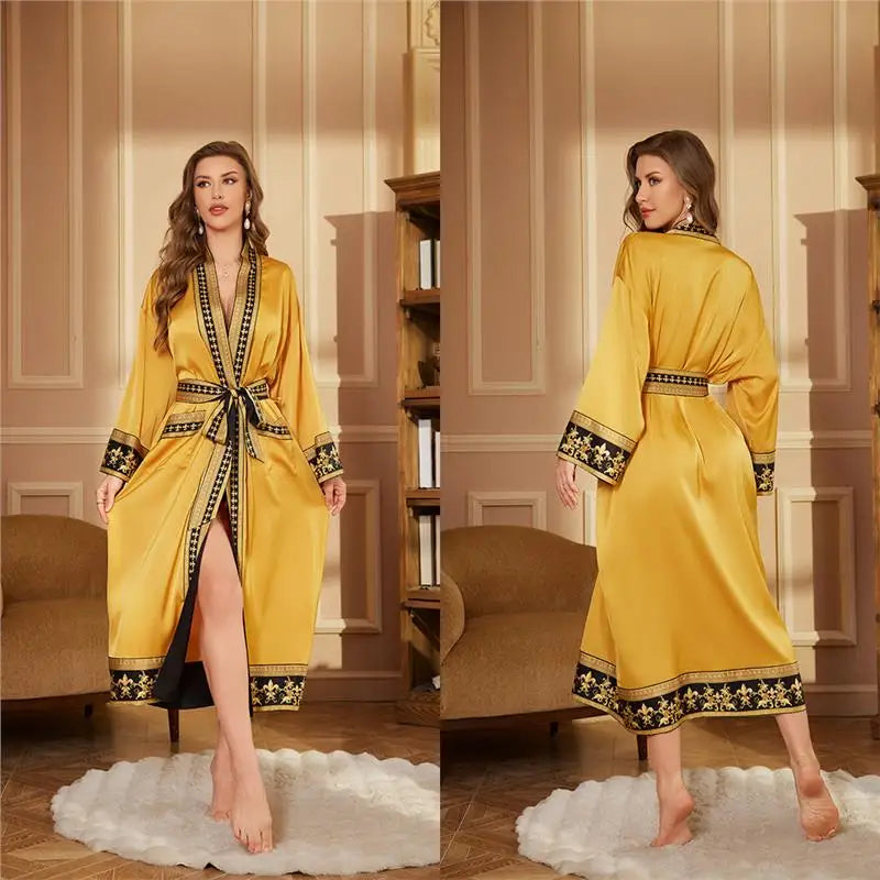 Baroque Style Couple Sleep Robe Long Sleeve Luxury Satin Bathrobe WP3403 Oversize Autumn Winter Home Clothes Men's Robe