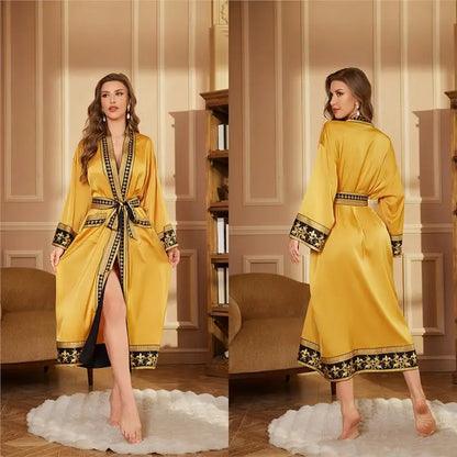 Baroque Style Couple Sleep Robe Long Sleeve Luxury Satin Bathrobe WP3403 Oversize Autumn Winter Home Clothes Men's Robe