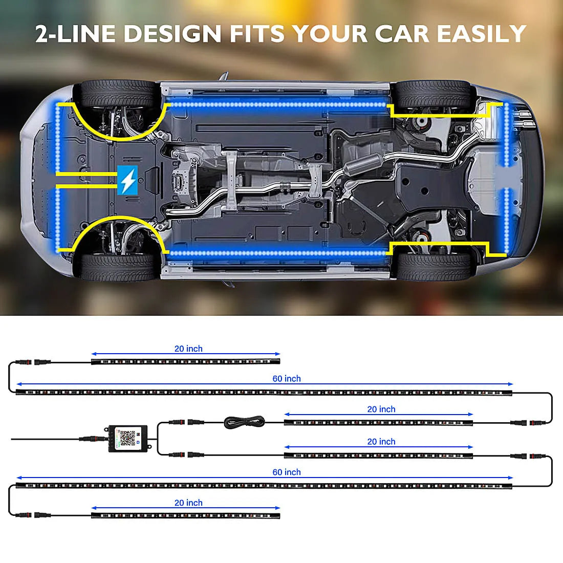 Flowing Color RGB LED Strip Under Car Neon Light 60*150 90*180 BT App Control Car Products 6PCS Waterproof Car Accessories 12V