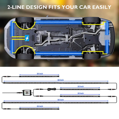 Flowing Color RGB LED Strip Under Car Neon Light 60*150 90*180 BT App Control Car Products 6PCS Waterproof Car Accessories 12V