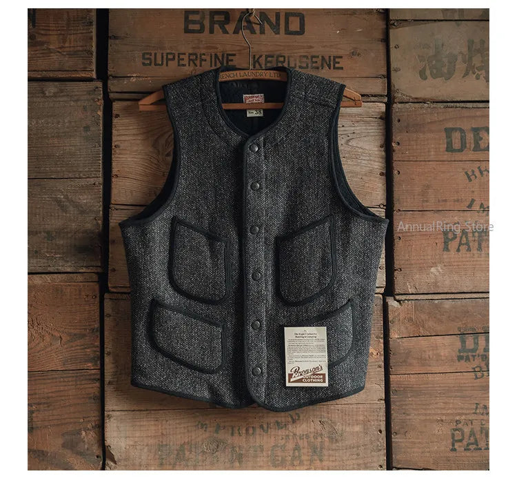 Rugged Bronson 1930s Salt and Pepper Early Vest Heritage Style Sleeveless Jacket BBJ-001