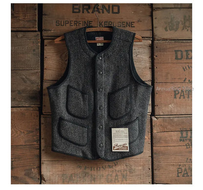 Rugged Bronson 1930s Salt and Pepper Early Vest Heritage Style Sleeveless Jacket BBJ-001