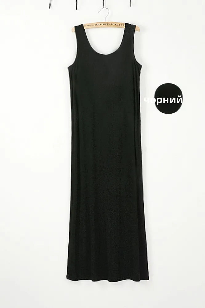 Summer Thin Modal Long Dress Women Loose Black Versatile Dress Strap Vest Skirt Sleeveless Large Size A-Line Korean Style