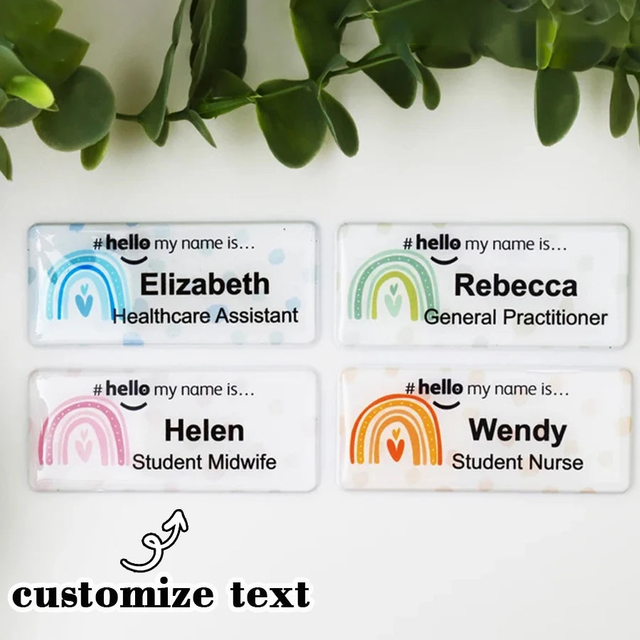 Personalized Custom Name, Rainbow Polka Dot Hello My Name Is, Name Badge Nurse, Midwife Hospital, Doctor Nurse, Intern
