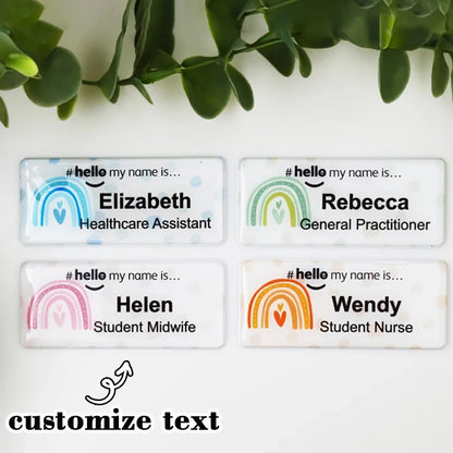 Personalized Custom Name, Rainbow Polka Dot Hello My Name Is, Name Badge Nurse, Midwife Hospital, Doctor Nurse, Intern