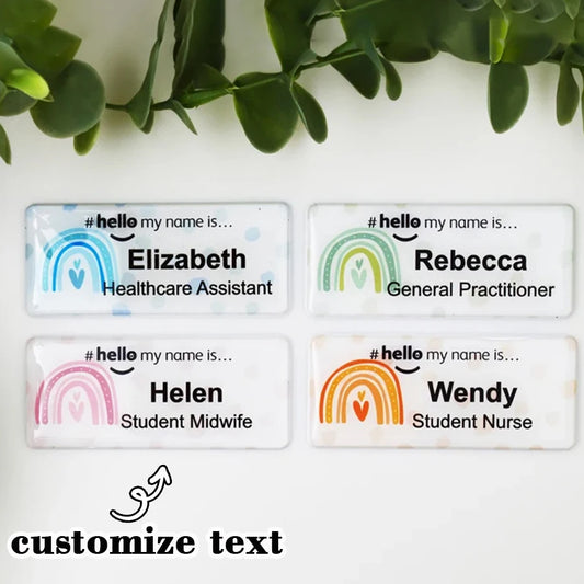Personalized Custom Name, Rainbow Polka Dot Hello My Name Is, Name Badge Nurse, Midwife Hospital, Doctor Nurse, Intern