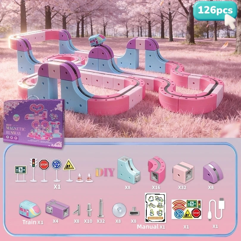 Creative DIY Building Blocks Magnetic Electric Train Set Anti Gravity High-Speed Train Vehicle STEM Educational Toy for Girls