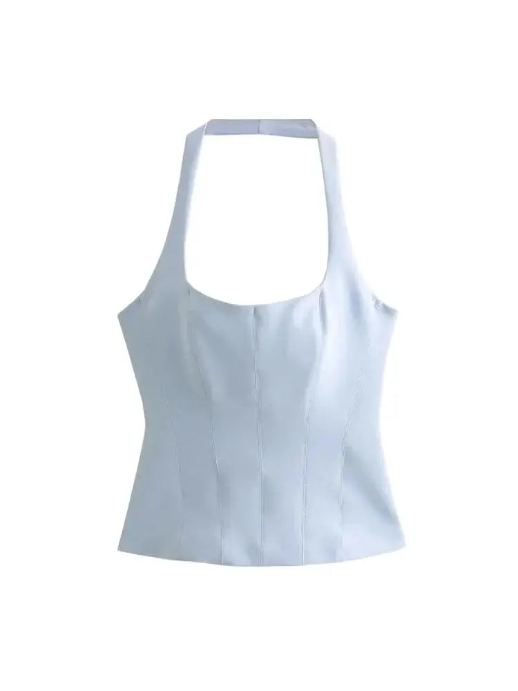 Women's Backless Halter Fitted Tank Tops, Female Camis, O Neck, Side Zipper, Sexy Fashion