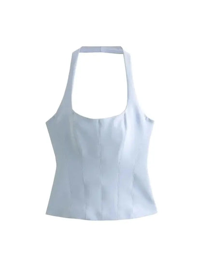 Women's Backless Halter Fitted Tank Tops, Female Camis, O Neck, Side Zipper, Sexy Fashion