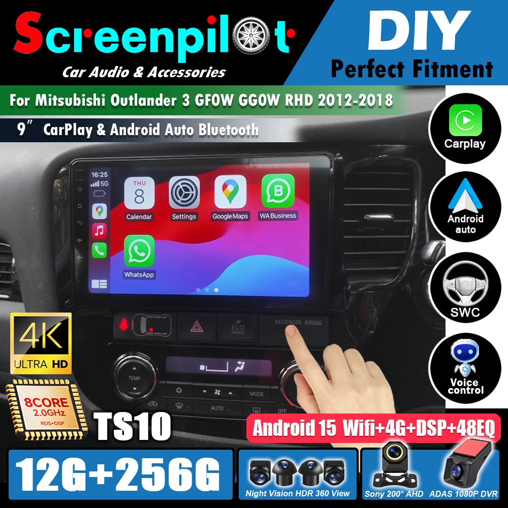 Android 16 For Mitsubishi Outlander 3 GF0W GG0W RHD 2012-2018 RHD 9 Inch Car Radio Auto radio GPS Navigation WIFI 5G Multimedia