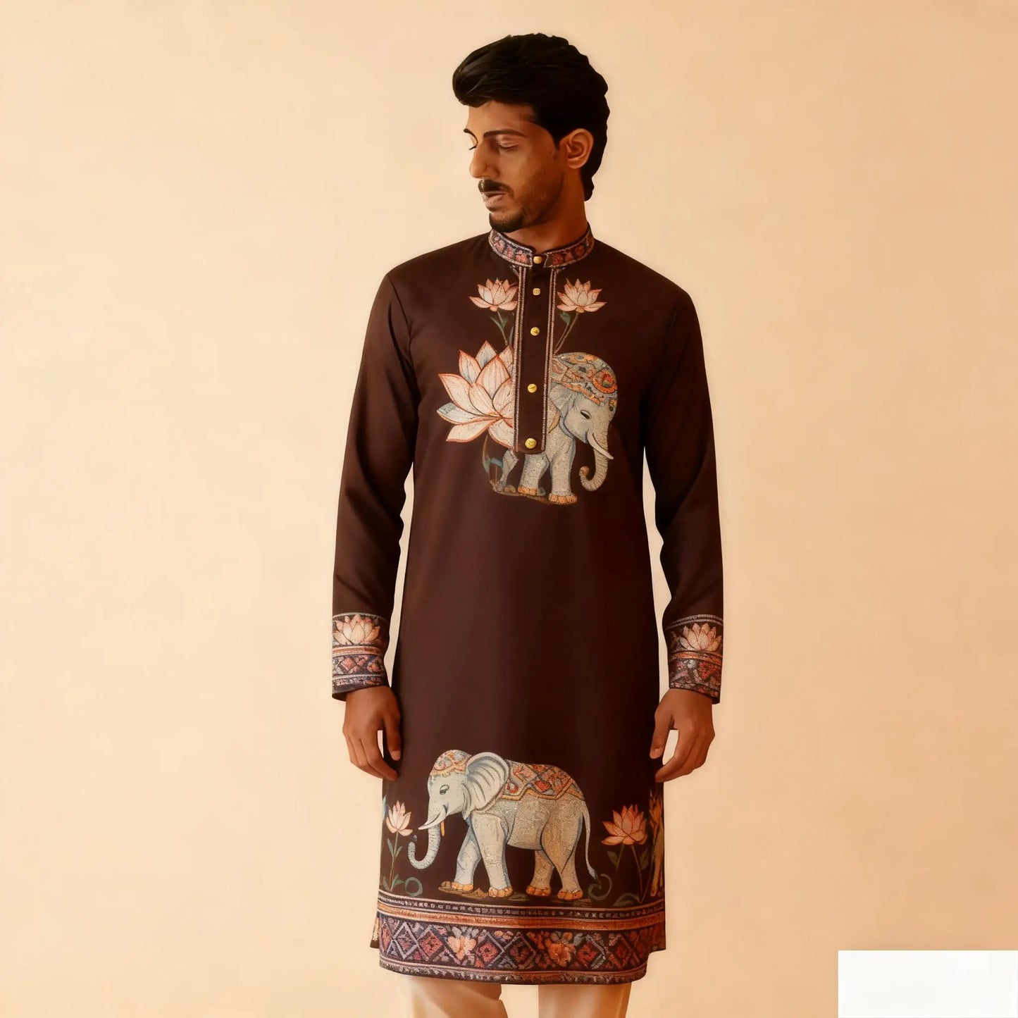 National Style Men Digital Printed Kurta Vardha Regular Mandarin Long Suitable Musulmans Homme Traje Arabe Hombre