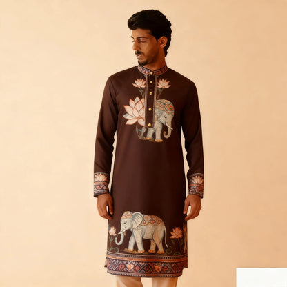 National Style Men Digital Printed Kurta Vardha Regular Mandarin Long Suitable Musulmans Homme Traje Arabe Hombre