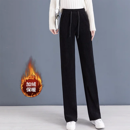 Thickened Fleece Wide Leg Pants Women's Casual Straight Cut Trousers Autumn Winter New Style High Waist Cotton Elastic Waist