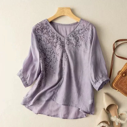 Fashion Thin Cotton Linen Y2k Tops Tee Women Clothing Summer Loose T Shirts Woman Embroidered T-shirt Blusa Casual Ladies tshirt