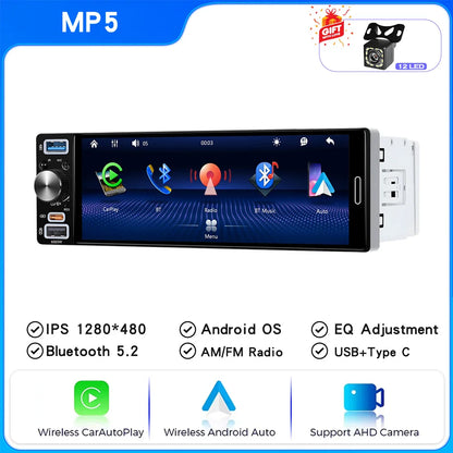 6.5 Inch 1Din Car Radio Carplay Android Auto Mirrorlink Bluetooth FM/AM EQ AUX Touch Screen Universal Autoradio Stereo MP5