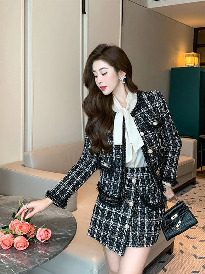 Early Autumn Small Fragrance Style Set Women's Autumn Winter Elegant Fashion High-End Feelings Outerwear Half Skirt Two-Piece...
