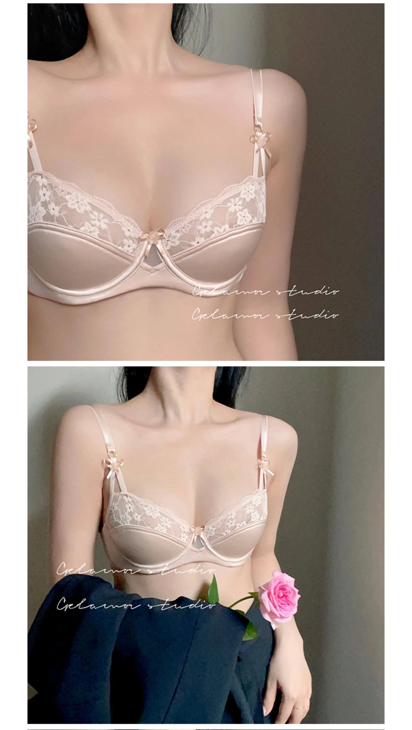 Thin Lace French Bra Set Women Minimizer Push Up Anti-Sagging Back Smoothing Side Support Comfort Sexy Daily Lingerie S-XL 32-38