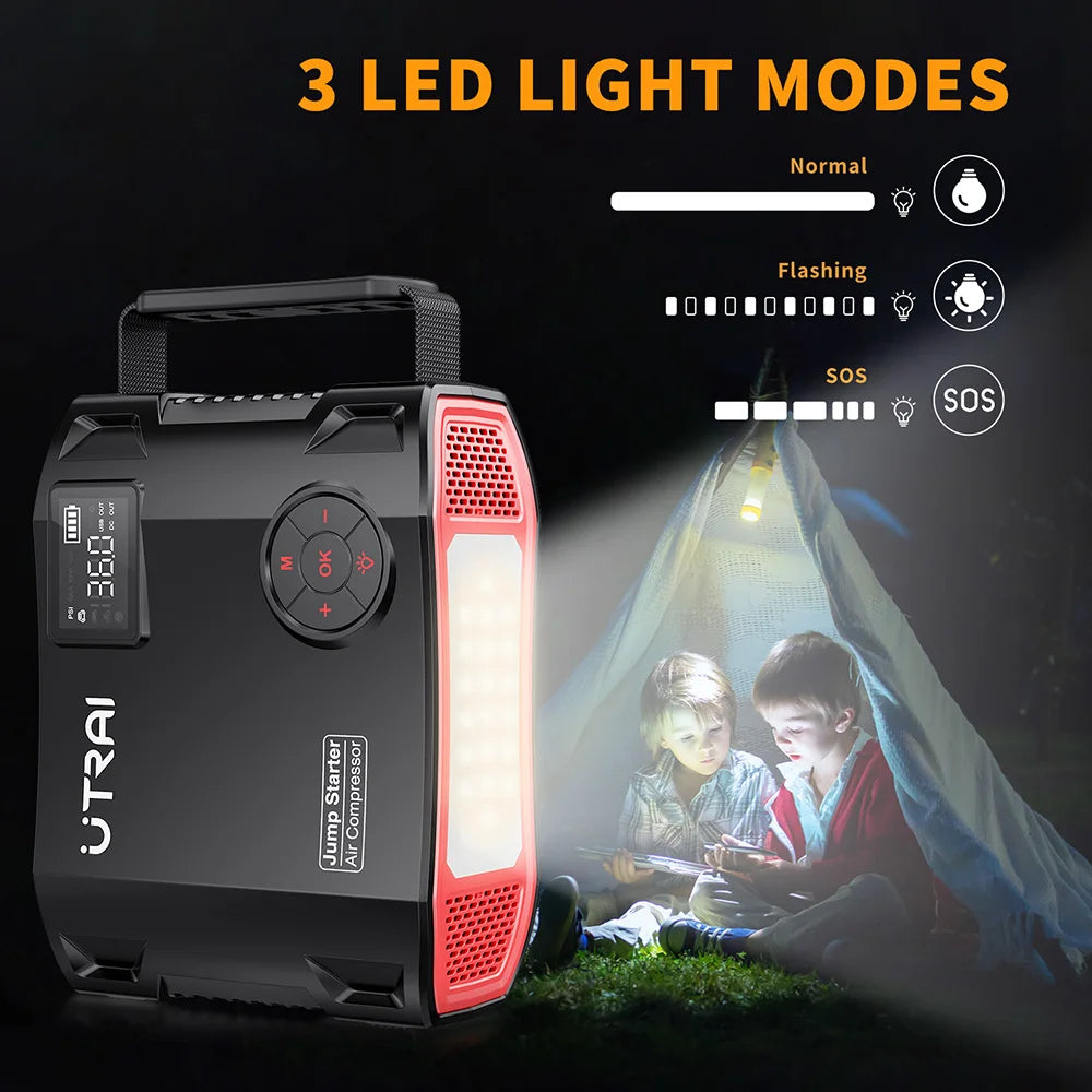 UTRAI Jump Starter 4 in 1 Pump Air Compressor 2000A  Power Bank 12V Digital Tire Inflator 150PSI Emergency Battery Boost