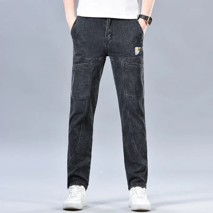 Design Jeans Men's Autumn New Multi-Pocket Fashion Stretch Straight Cotton Casual Denim Trousers Brand Clothing Male Blue Black
