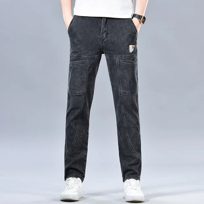 Design Jeans Men's Autumn New Multi-Pocket Fashion Stretch Straight Cotton Casual Denim Trousers Brand Clothing Male Blue Black