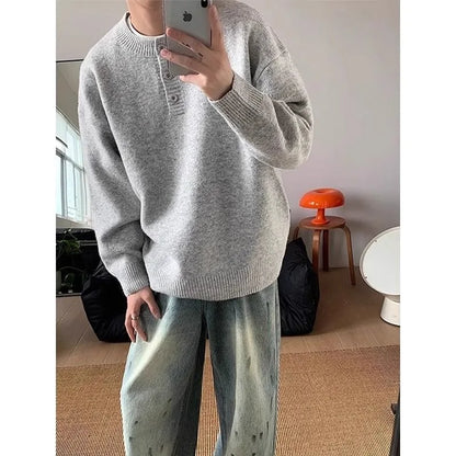 American style Henry collar sweater for men in winter, lazy, high-end, trendy, and handsome. Long sleeved men's inner layer with