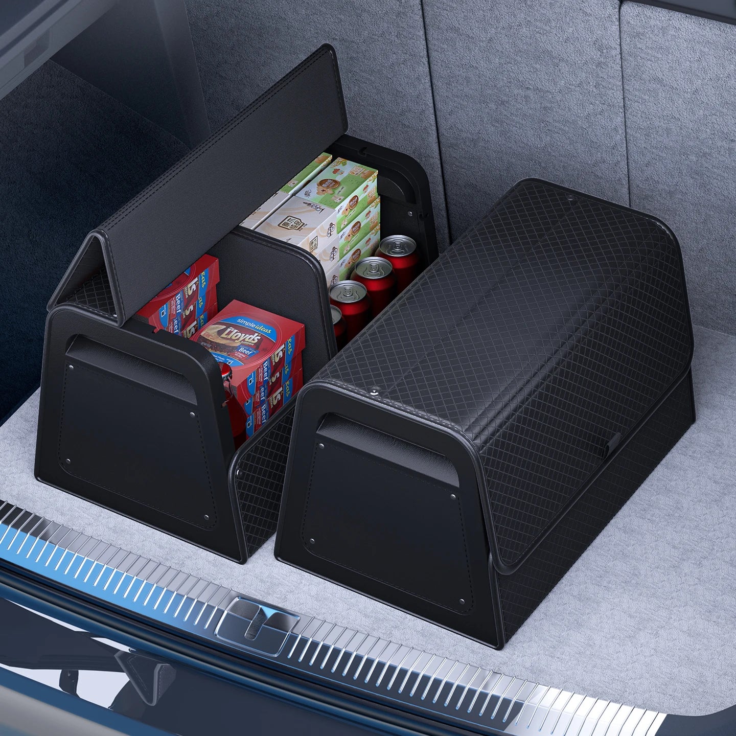 Car Trunk Organizer with 4-Point Magnetic Closure – PU Leather, Reinforced ABS Frame, Fits SUV, Sedan, and Home Use