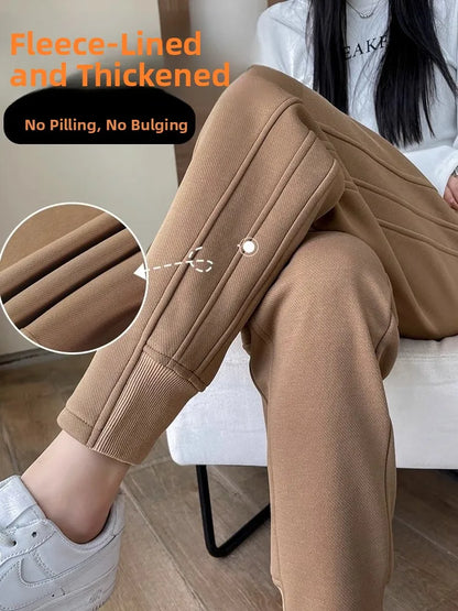 Women's Fleece Lined Harlan Pants Casual Loose Trousers Autumn Winter High Waist Long Pants Commute Style Korean Fashion