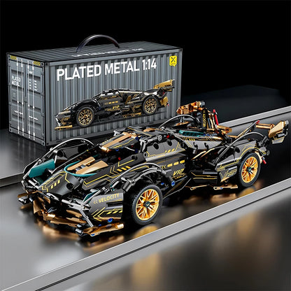 2024 Black V12 Block Roadster RC Tech Racer 1:14DIY Roadster building block assembly Block car toy birthday gift （1000+granule）