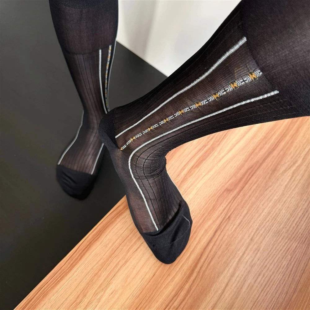 Limited Edition Men's Stockings High Quality Retro Jacquard Nylon Man Dress Socks Fashion Stripe Soft Formal Business Male Hose